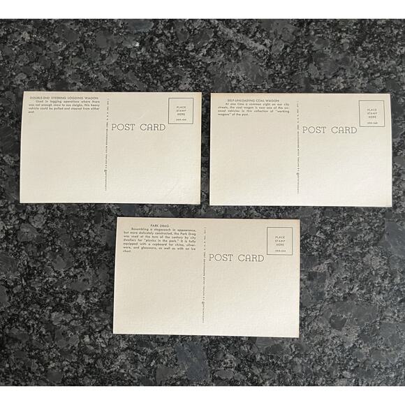 3 Curteichcolor Postcards: Logging Wagon, Self-Unloading Coal Wagon, & Park Drag - Picture 2 of 2